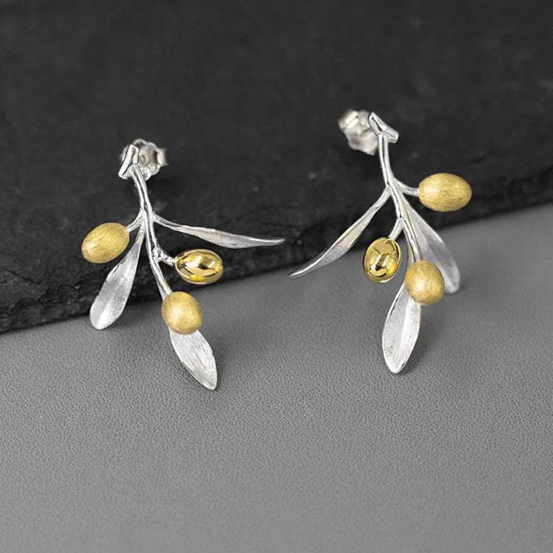 Olive Branch Plant Leaf Stud Earrings