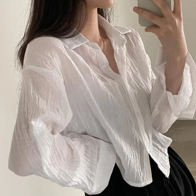 Trendy Shirt Blouse Simple Thin Pure Color Anti-UV Shirt