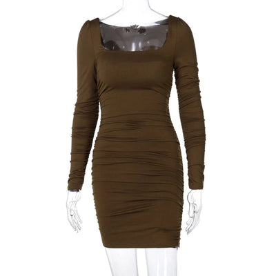 Solid Women Long Sleeve Mini Dress