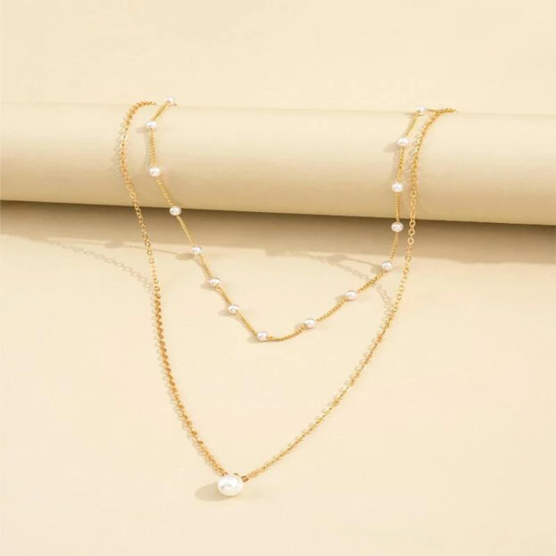 Vintage Pearl Charm Layered Necklace