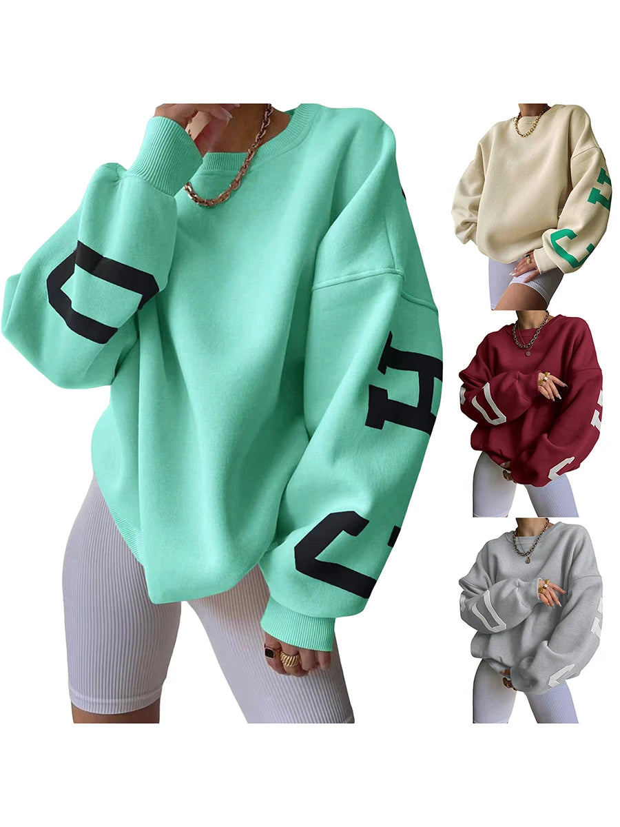 Drop Shoulder Letter Print Long Sleeve Casual Hoodie Tops