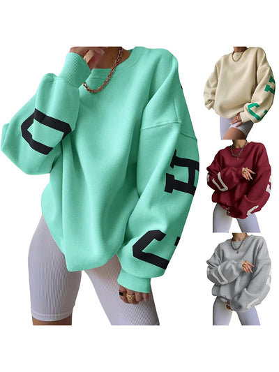 Drop Shoulder Letter Print Long Sleeve Casual Hoodie Tops