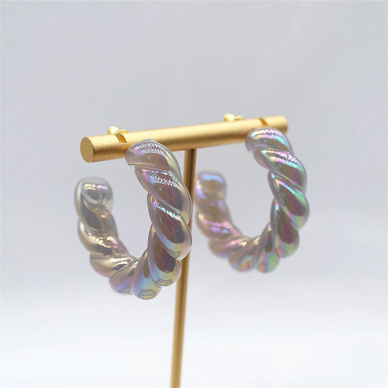 Rainbow Clear Acrylic Twist Earrings