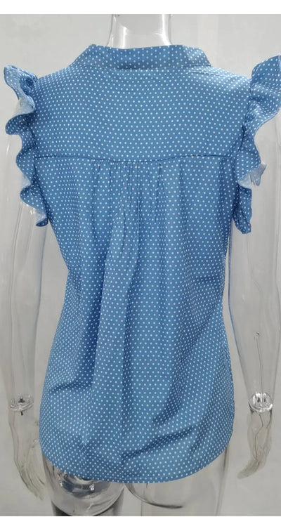 Elegant Ruffles Sleeveless Polka Pot Lace Up Tie Bow Blouses and Shirts