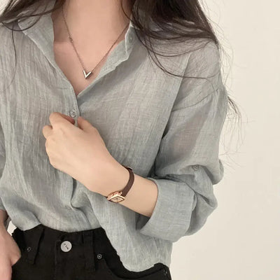 Trendy Shirt Blouse Simple Thin Pure Color Anti-UV Shirt