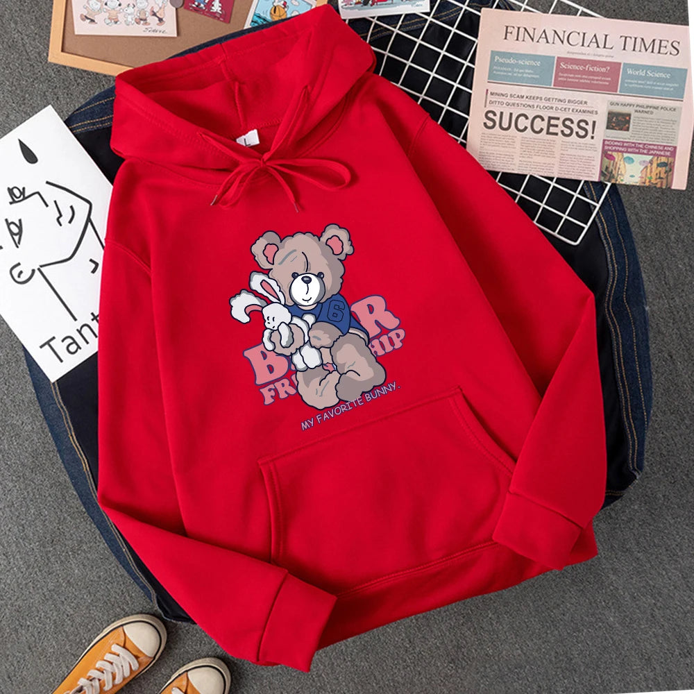 Cute Bear Embracing Rabbit Hoodie