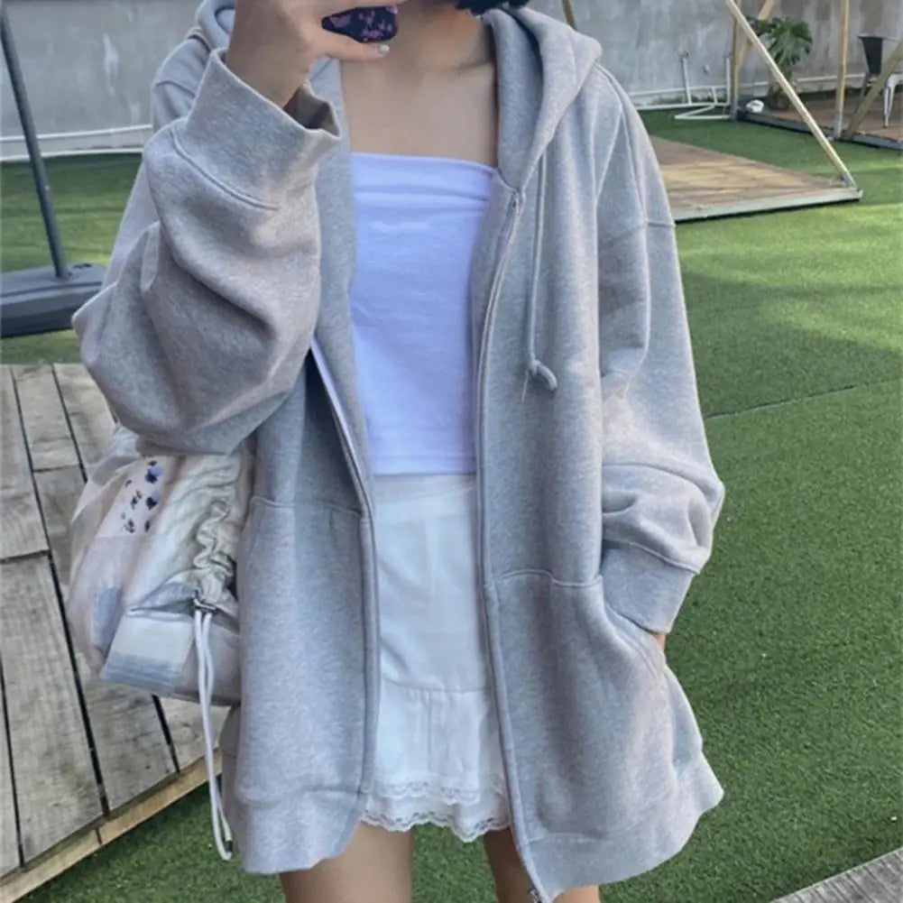 Zip Up Sweatshirt Casual Oversized Hooded