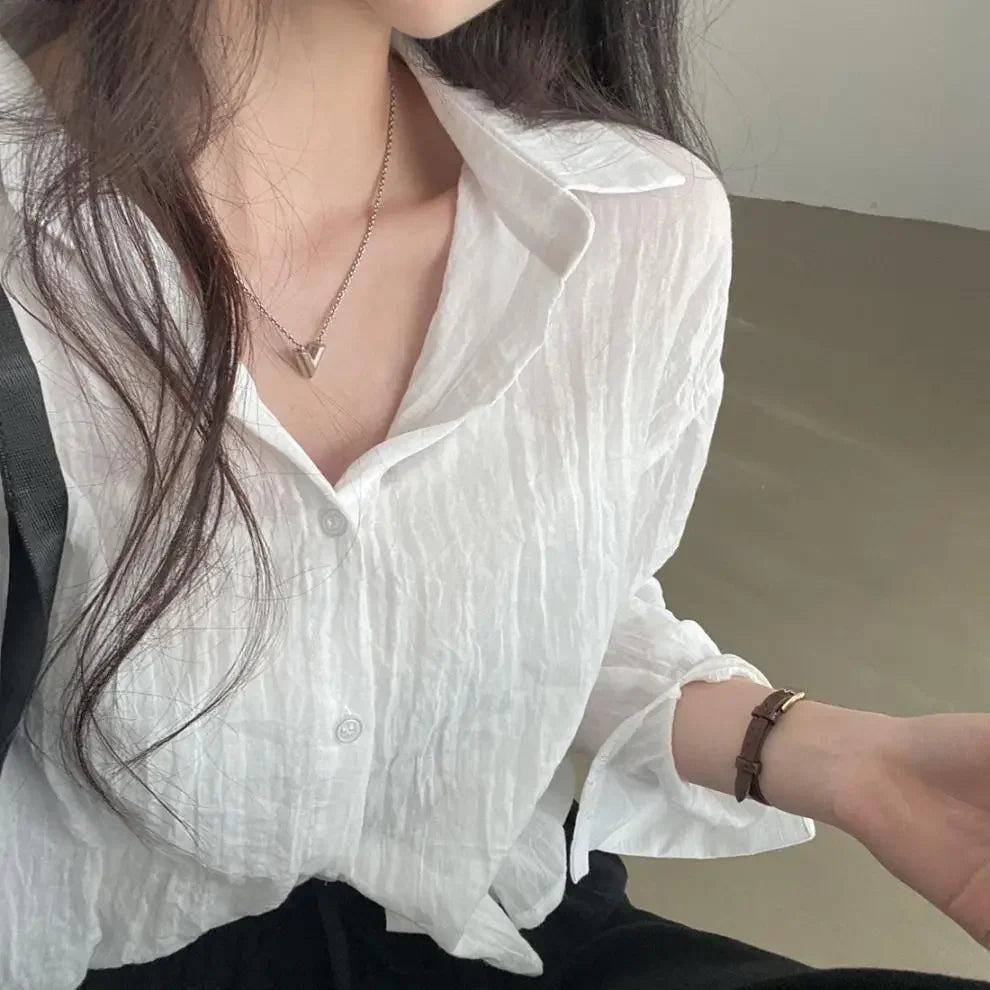 Trendy Shirt Blouse Simple Thin Pure Color Anti-UV Shirt