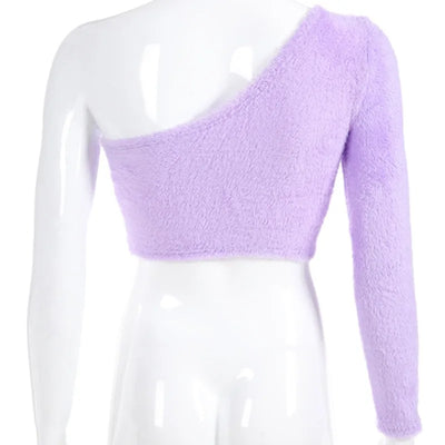 Sweater Plush Crop Tops