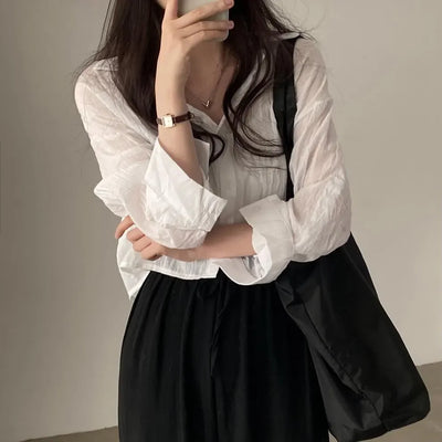 Trendy Shirt Blouse Simple Thin Pure Color Anti-UV Shirt