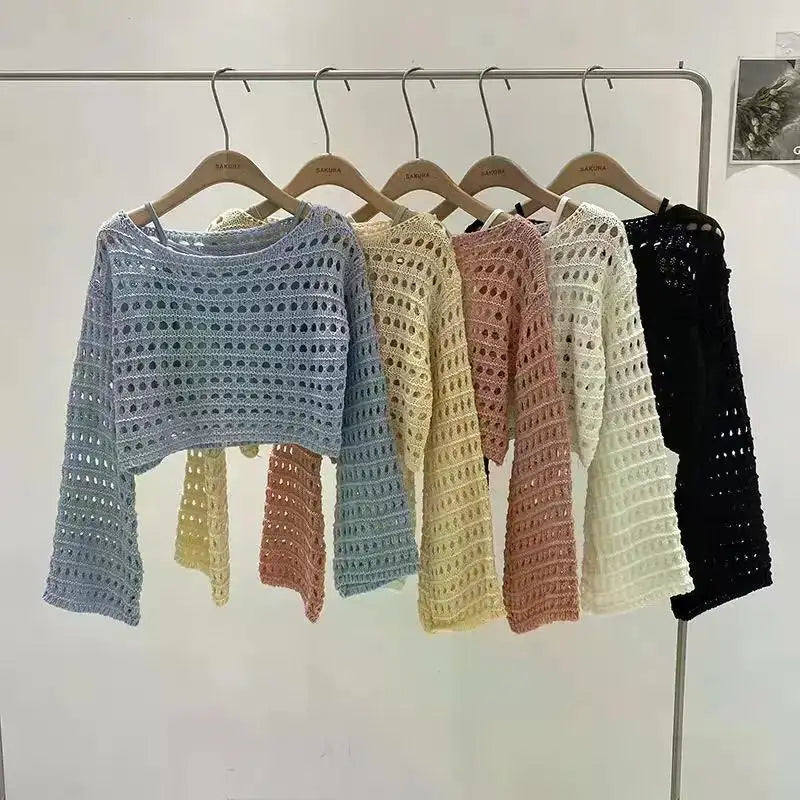 Long Sleeve Crochet Knit Top