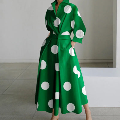 Long Sleeve Dot Print Elegant Maxi Dress