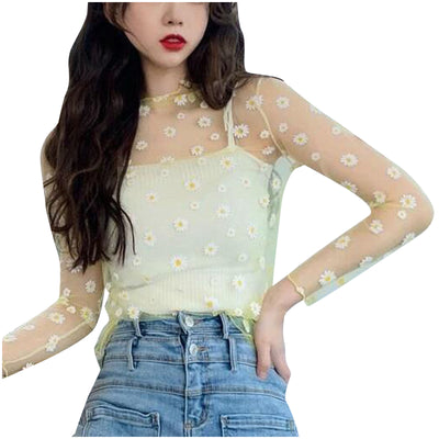 Daisy Print Perspective Blouse Shirt