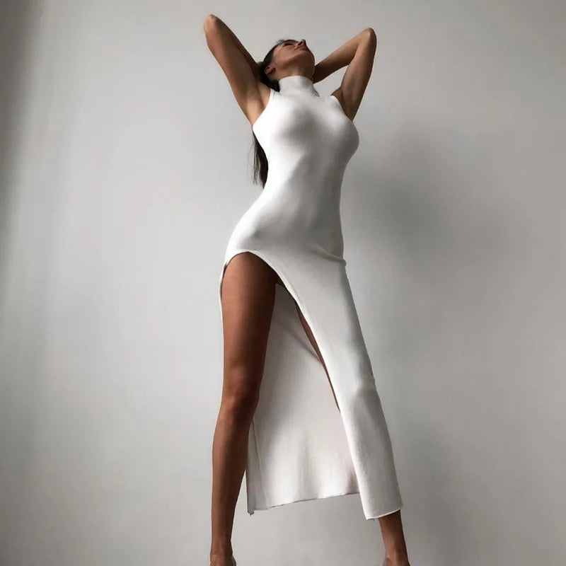 Side Slit Turtleneck Dress