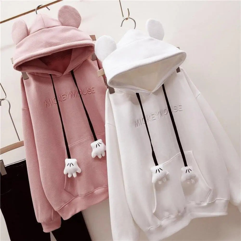 Loose Long Sleeves Pullover Warm Letter Embroidery Top