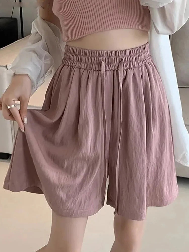 Summer High Waisted Ice Silk Shorts