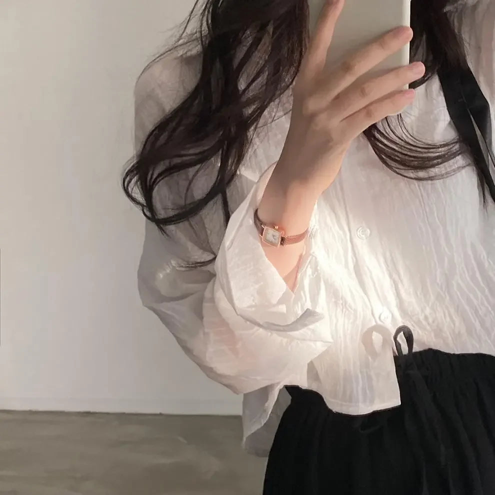 Trendy Shirt Blouse Simple Thin Pure Color Anti-UV Shirt