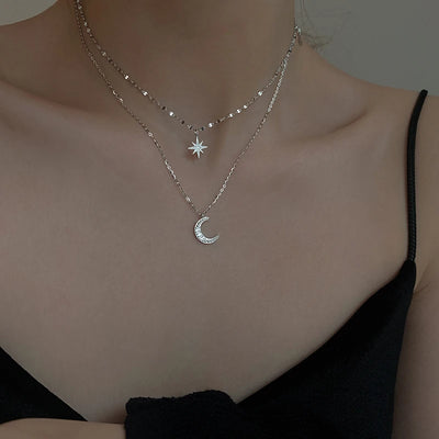 Star Chain Layer Moon Clavicle Necklace